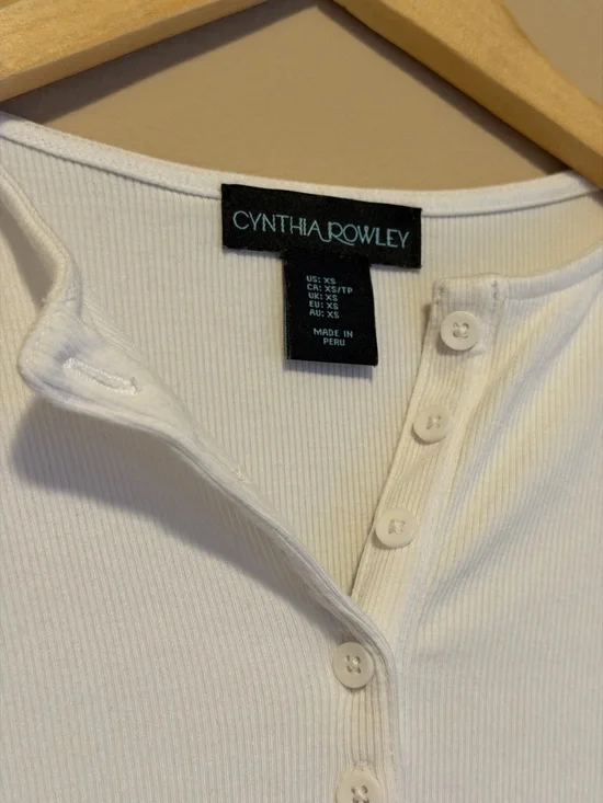 Cynthia Rowley White Short Sleeve Henley Tee - Picture 4 of 4